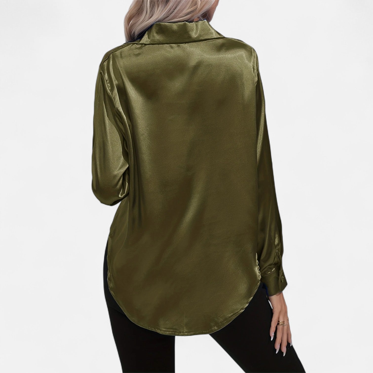 Chemisier boutonné en satin pour femme – Chemise classique à manches longues et revers