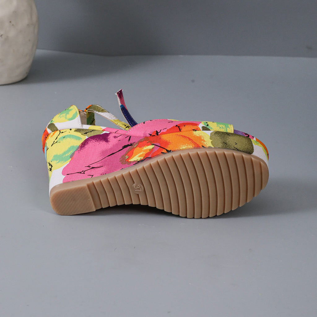 Multicoloured open-toe wedge shoe