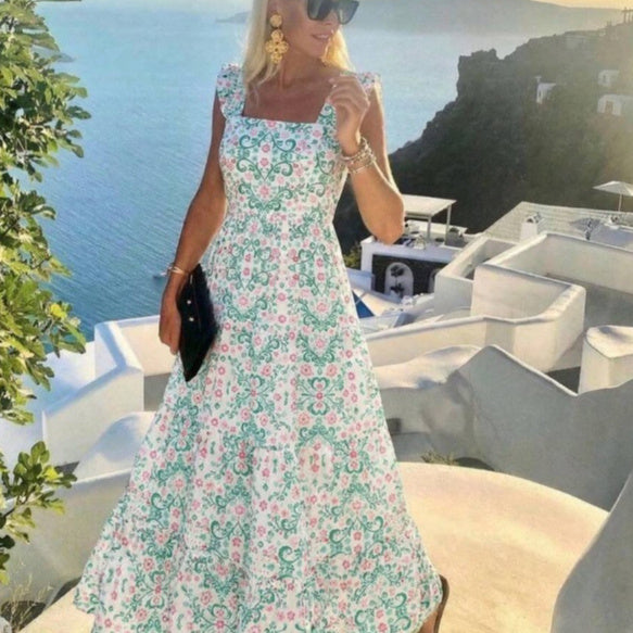 High-Waisted Floral Print Dress — Soft Elegance