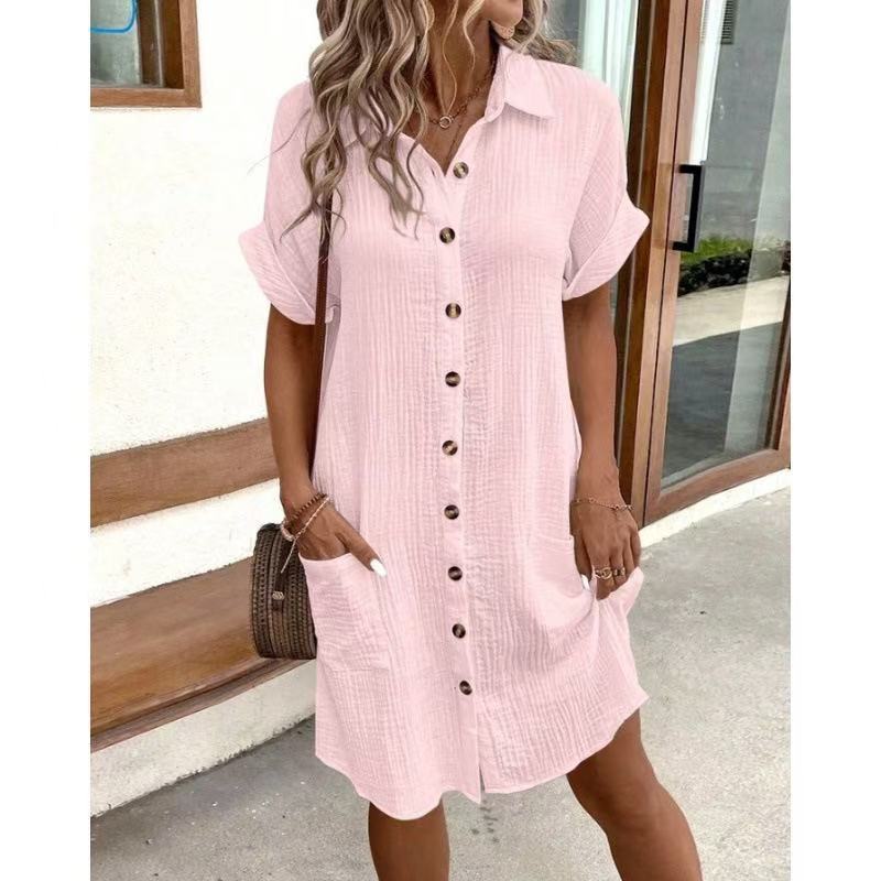 Chemise-robe lin coton unie à boutons