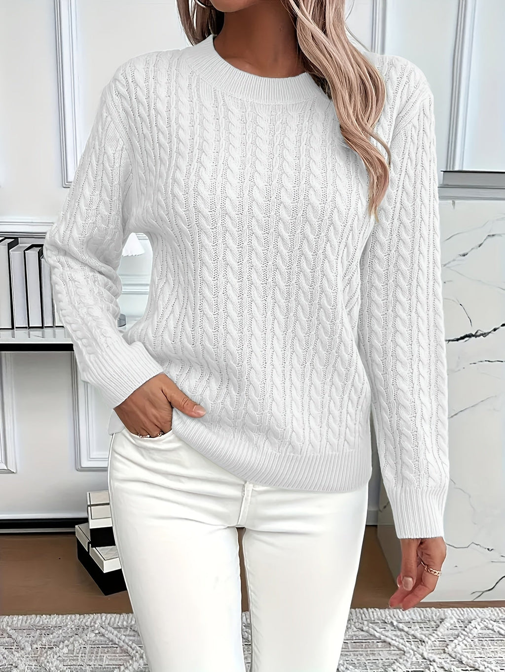Women's Cable Knit Sweater - Soft and Stylish Pullover for Spring and Autumn