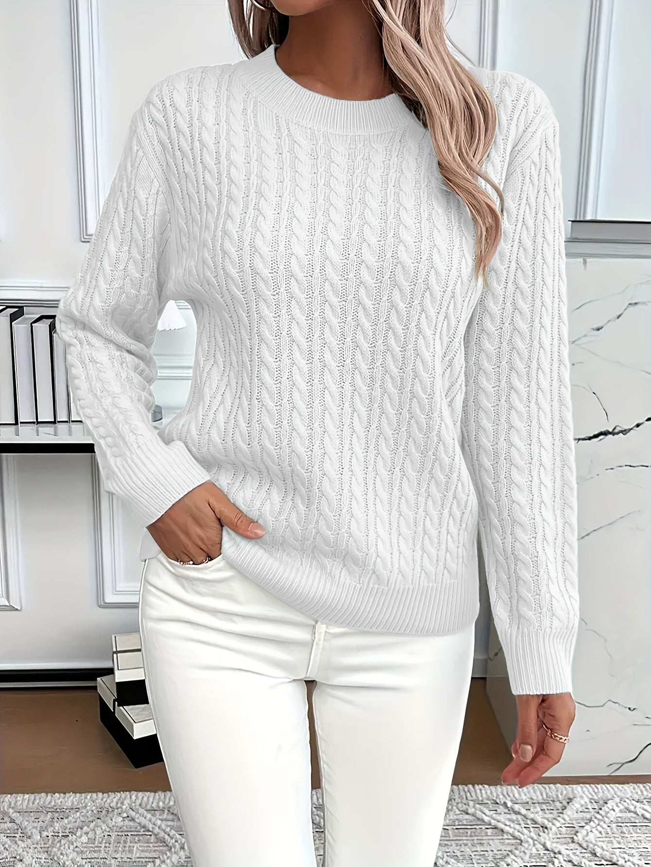 Women's Cable Knit Sweater - Soft and Stylish Pullover for Spring and Autumn