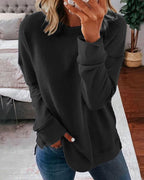 Pull-over uni ample en coton polyester pour femmes
