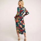 Robe mi-longue color-block taille haute