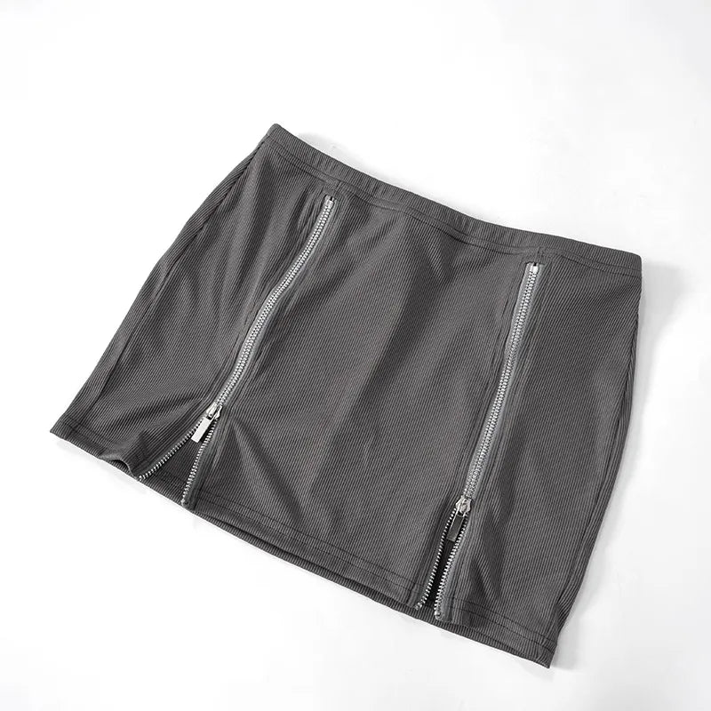 Long-sleeved zip-up jacket and skirt set