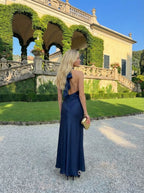 Robe longue satin dos nu à noeuds
