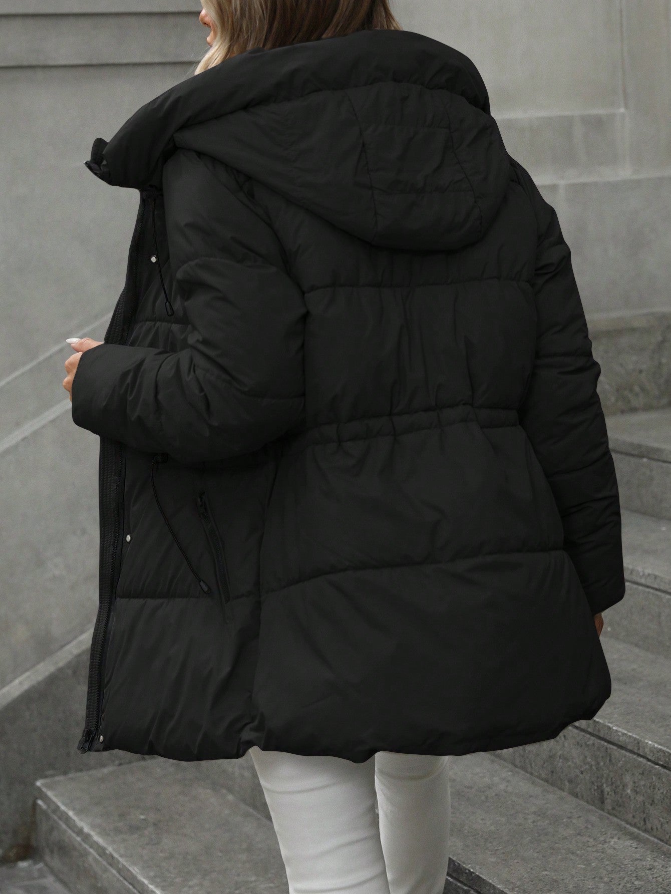 Mid-length quilted hooded coat