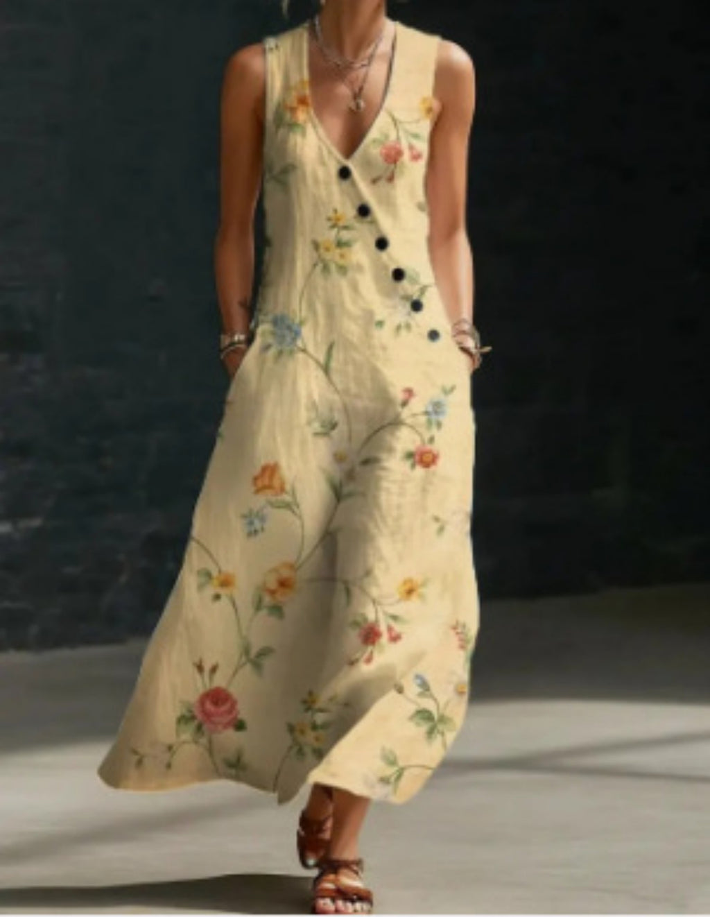 Robe-gilet unie à boutons, longueur médium