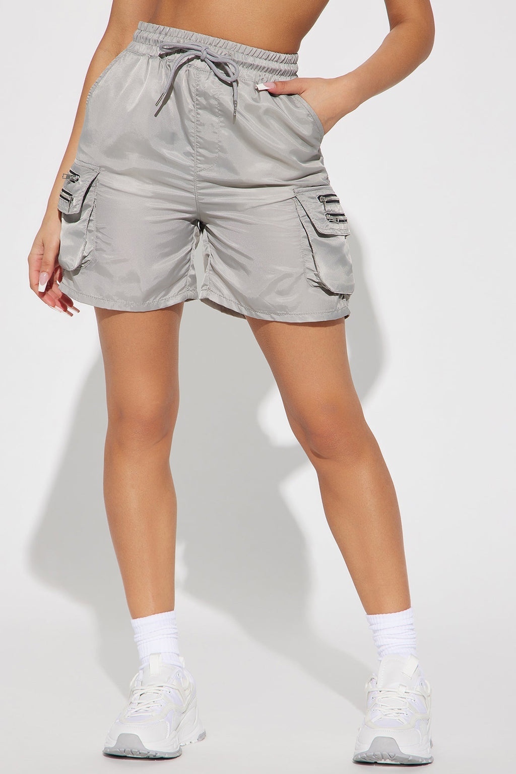 Cutting Corners Nylon Cargo Shorts - Silver