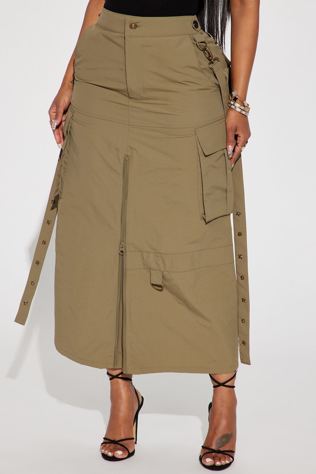 Double Play utility maxi skirt - Olive