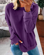 Pull-over uni ample en coton polyester pour femmes