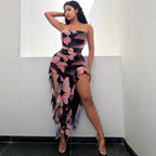 Open-back floral maxi dress with slit