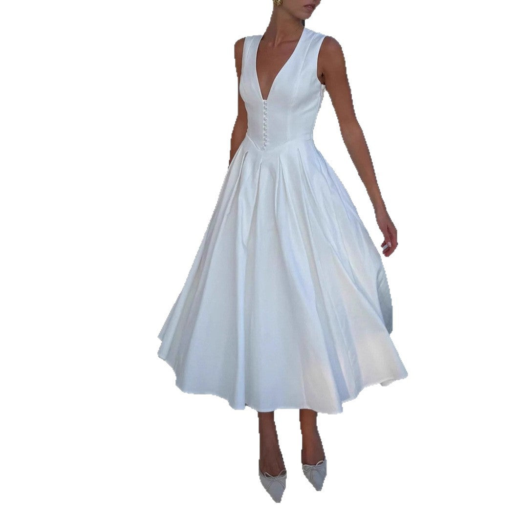 Robe midi élégante color-block blanc