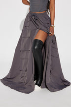 Jupe longue cargo en nylon Statement Made - Charbon