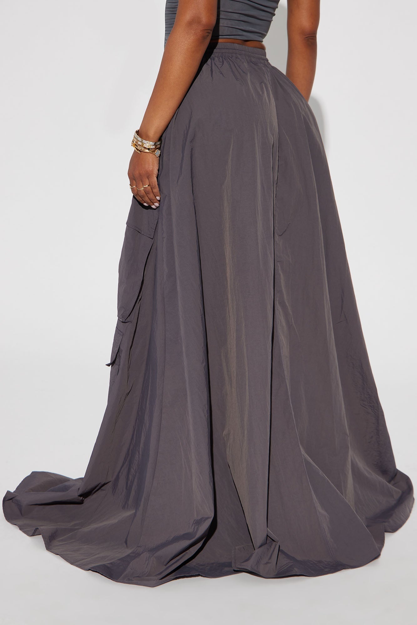 Jupe longue cargo en nylon Statement Made - Charbon