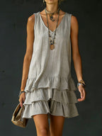Robe lin-coton col V sans manches