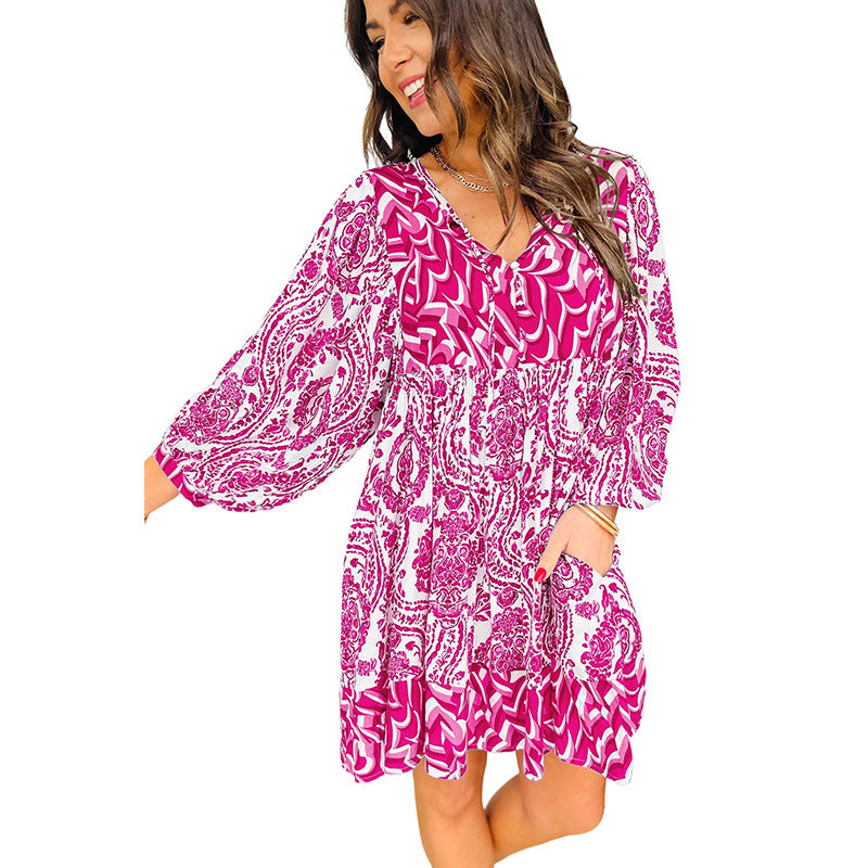 Robe courte imprimée multi-poches décontractée