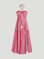 Robe tube fendue à motifs géométriques et laçage