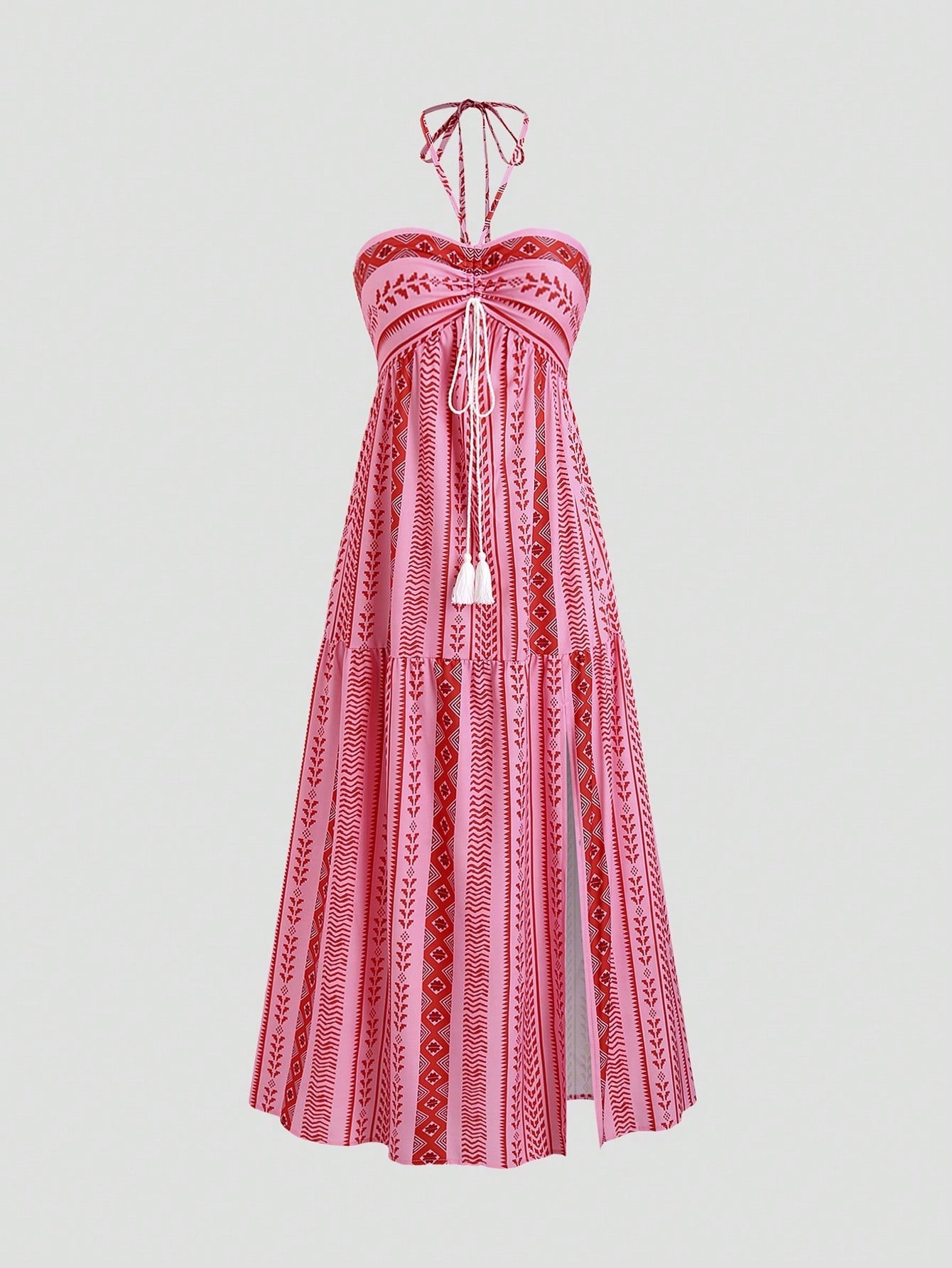 Robe tube fendue à motifs géométriques et laçage