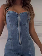 Sleeveless denim jumpsuit with zipper