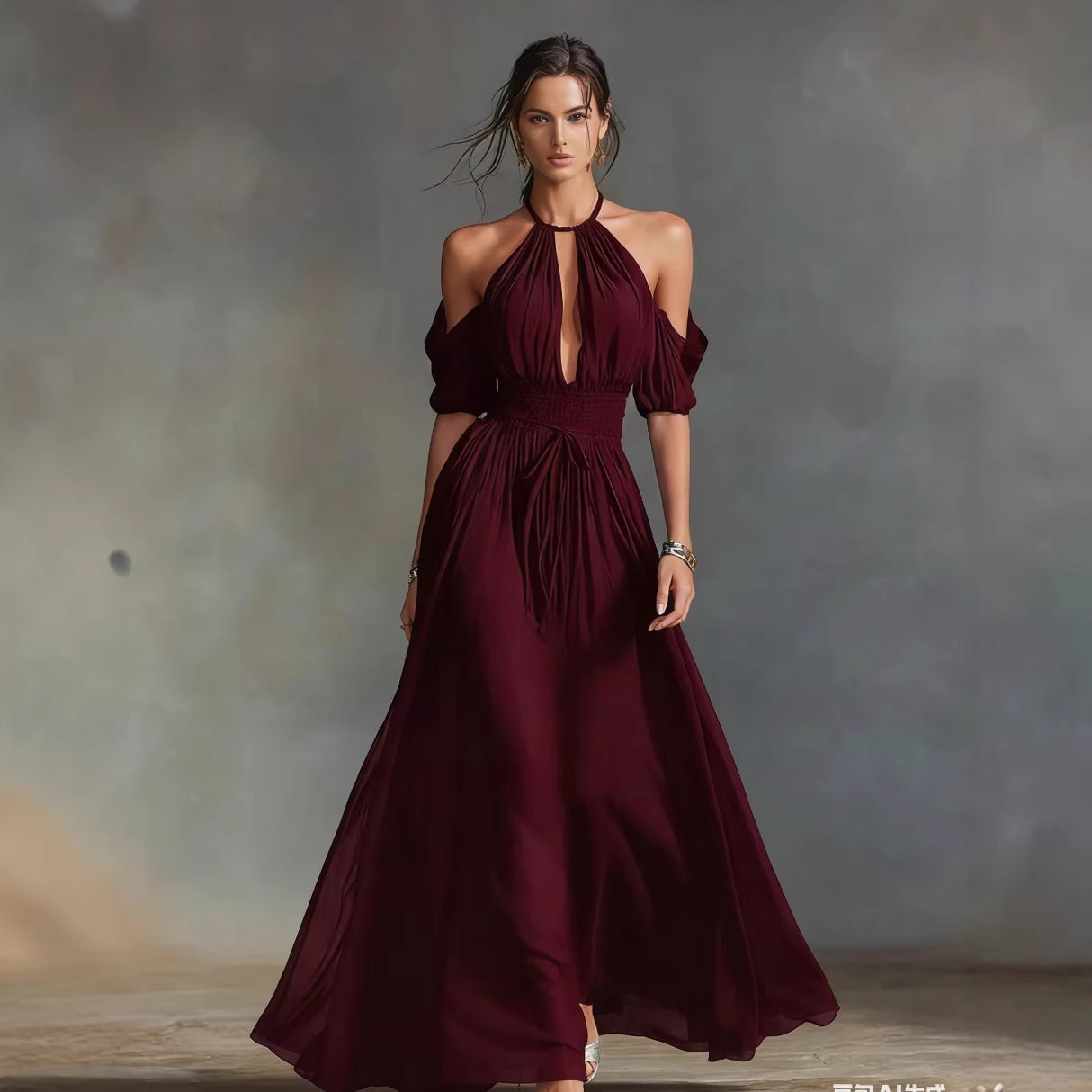 Robe longue cache-cœur à taille élastiquée