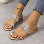 Sandales plates à bout rond et à strass - Chic&Shines