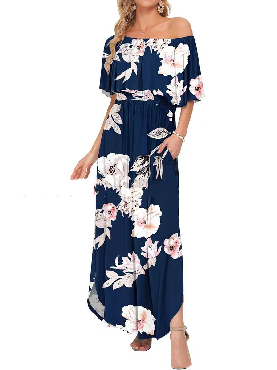 Robe longue à épaules dénudées, imprimée et confortable