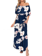 Robe longue à épaules dénudées, imprimée et confortable