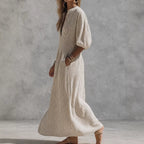 Robe longue fluide à manches ballon