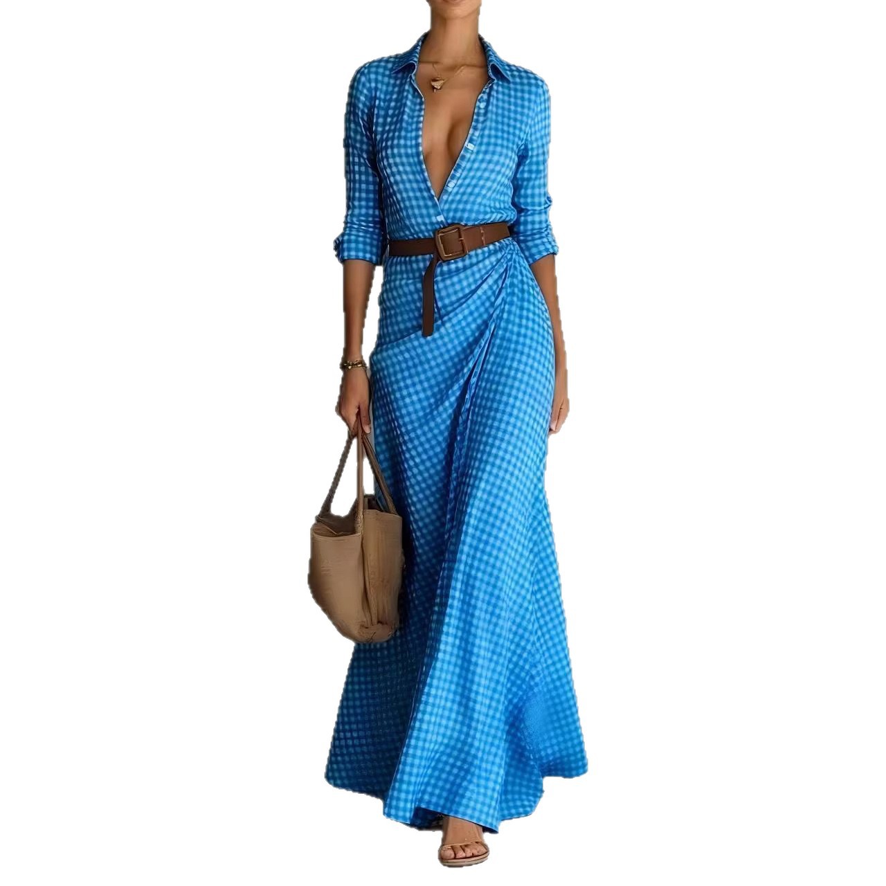 Asymmetrical pleated dress with matching belt