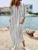 Chemise rayée coton-lin, style décontracté et respirant