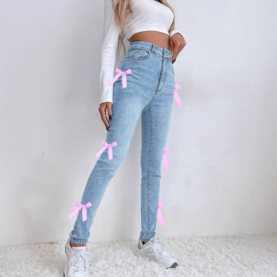 Jean slim stretch avec détail nœud