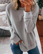Pull-over uni ample en coton polyester pour femmes