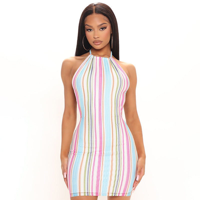 Robe courte rayée dos nu - Chic&Shines