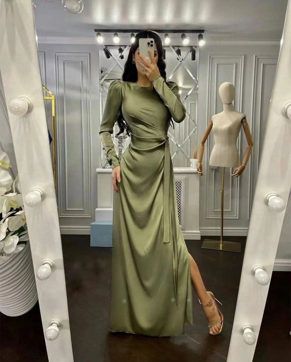 Robe de soirée manches longues jupe fendu - Chic&Shines