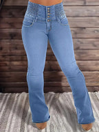 Jean taille haute à boutons extensible - Chic&Shines