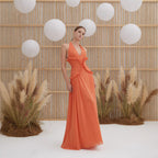 Robe longue orange à encolure cache-cœur