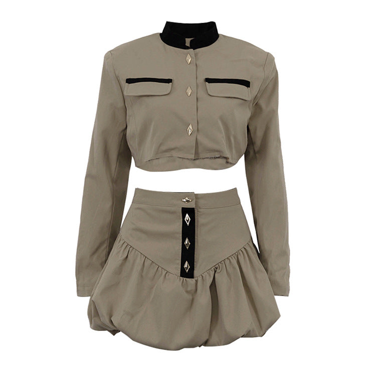 Long-sleeve shirt and mini skirt set