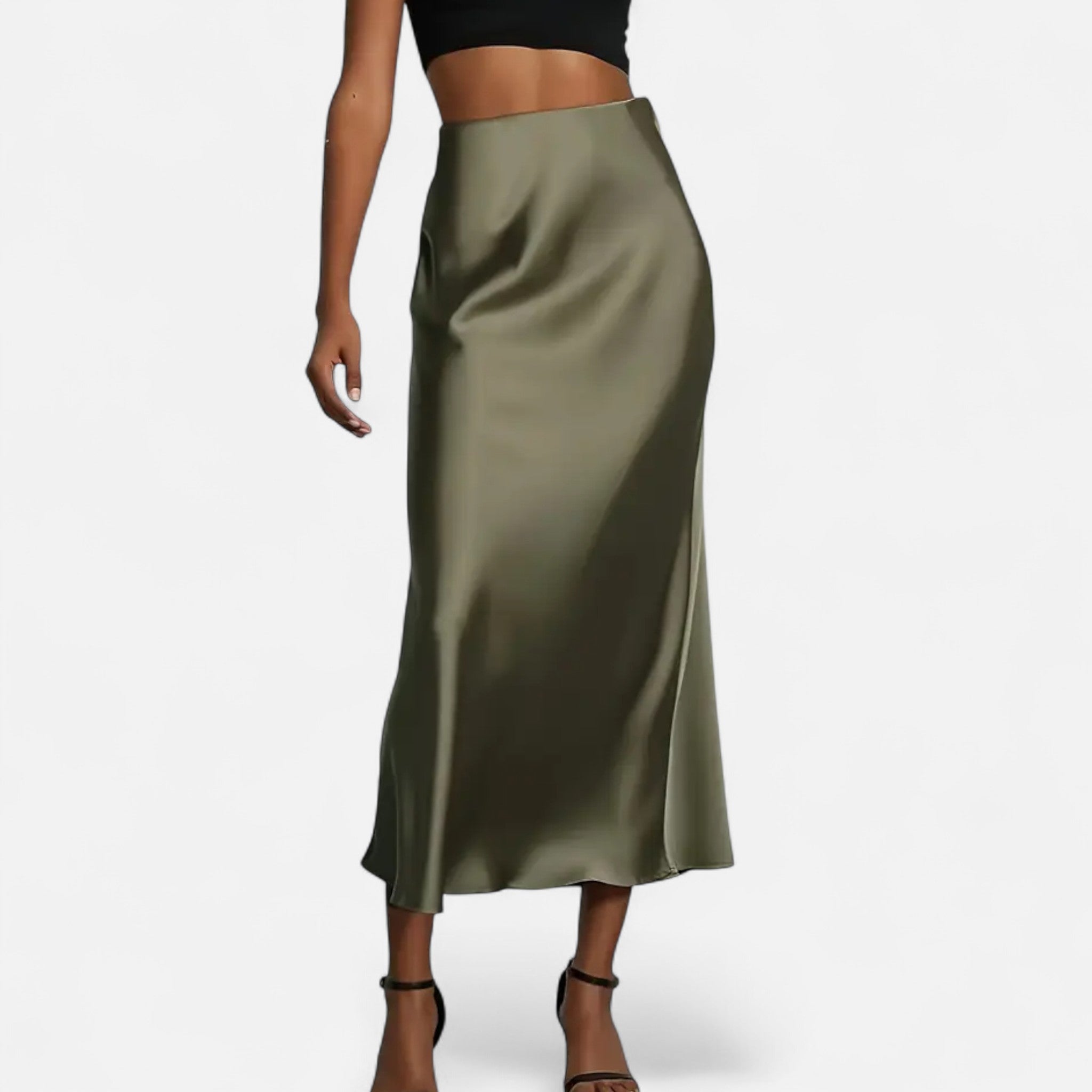 Jupe midi en satin taille haute pour femme
