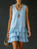 Robe lin-coton col V sans manches