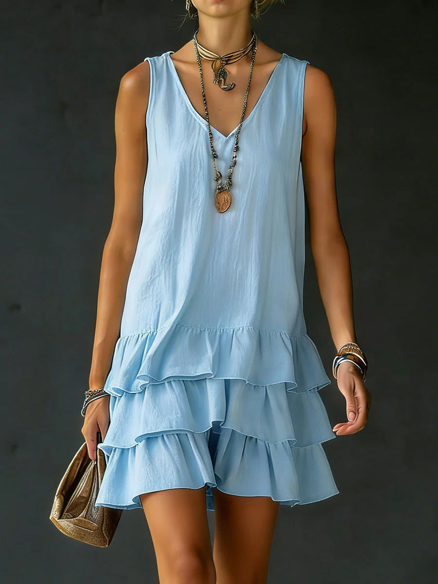 Robe lin-coton col V sans manches
