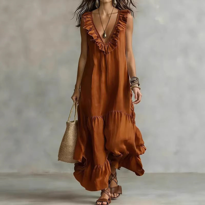 Robe longue dentelle casual fluide sans manches