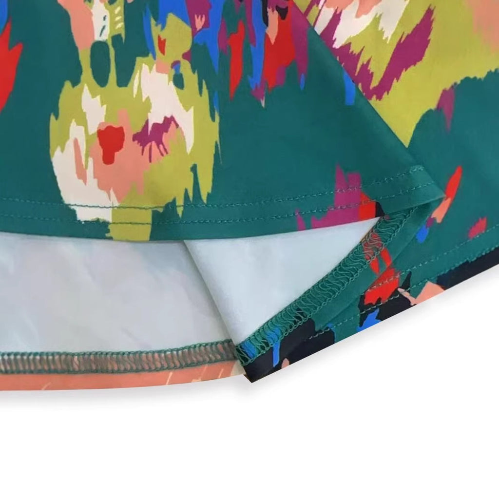 Robe mi-longue color-block taille haute