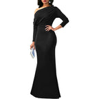 Elegant long oblique shoulder evening dress