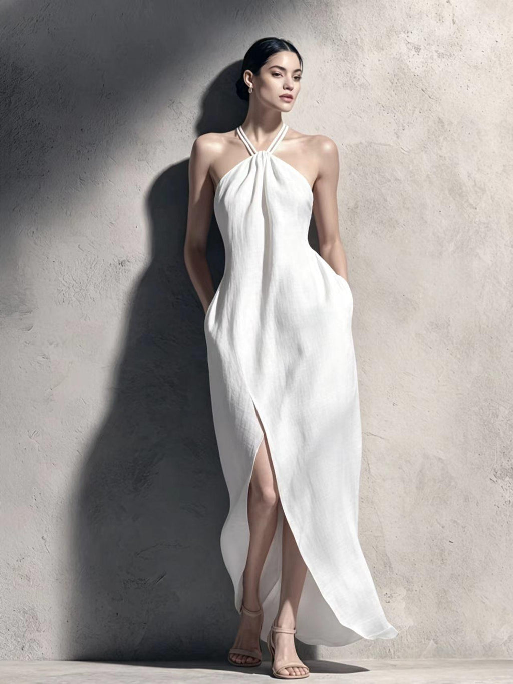 Robe cache-cœur à taille cintrée et fente latérale