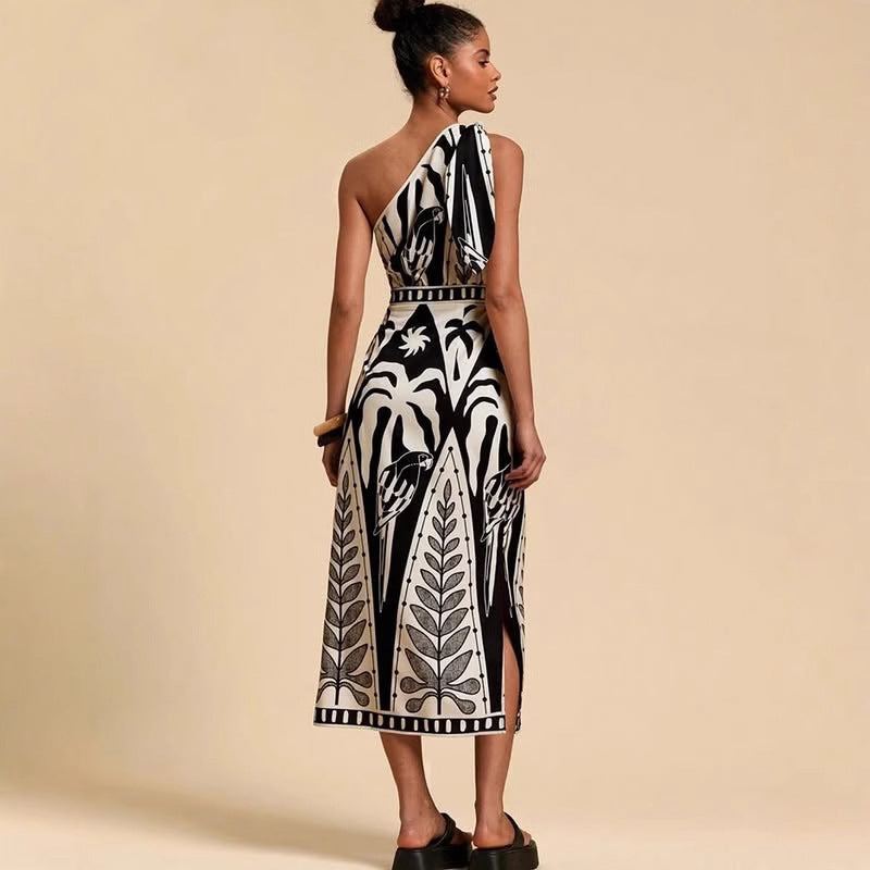 Black floral midi dress, scoop neck
