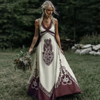 Robe longue bohème à imprimé artistique et encolure V