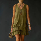 Robe lin-coton col V sans manches