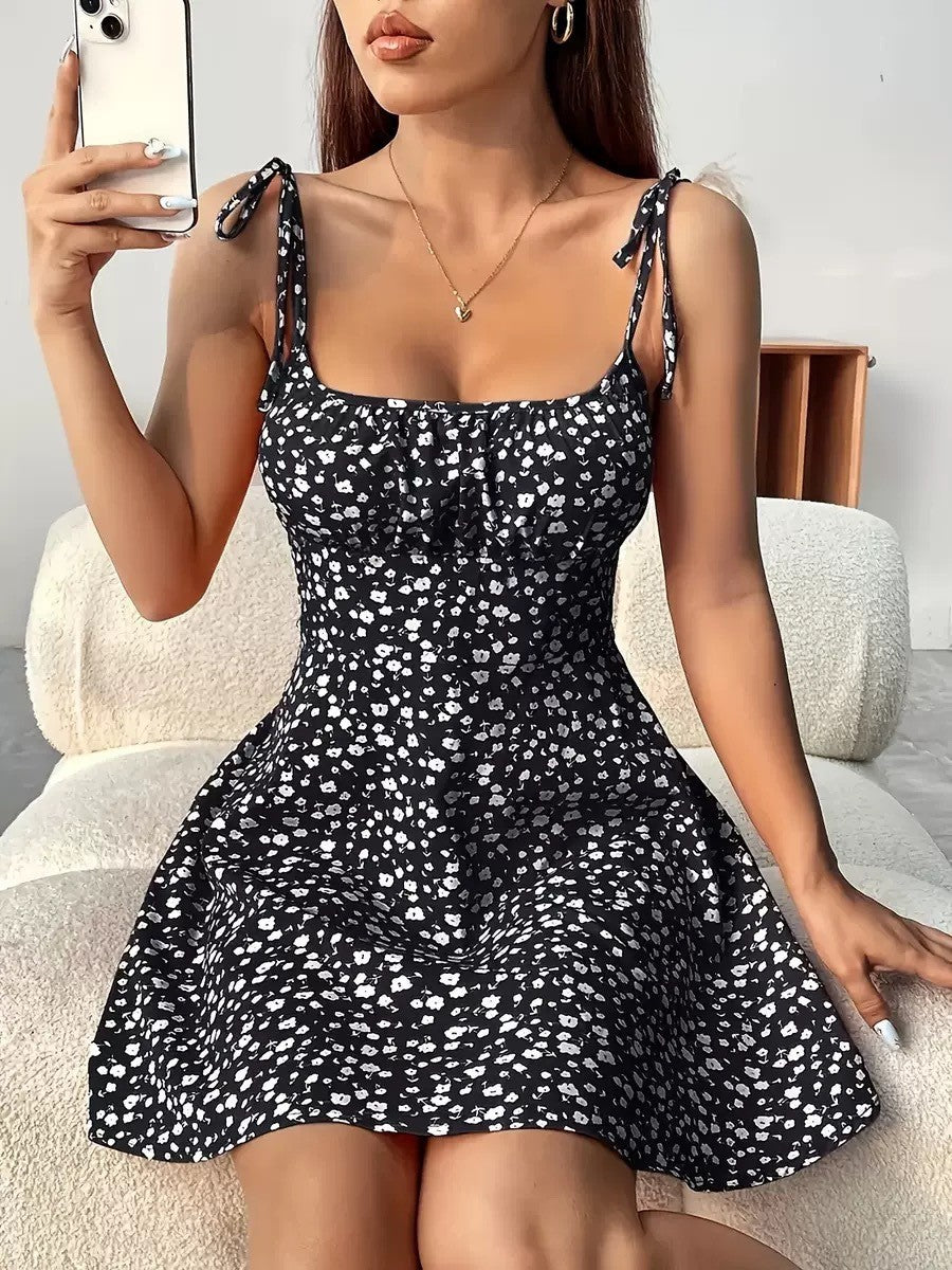 Floral print summer dress, elegant A-line cut
