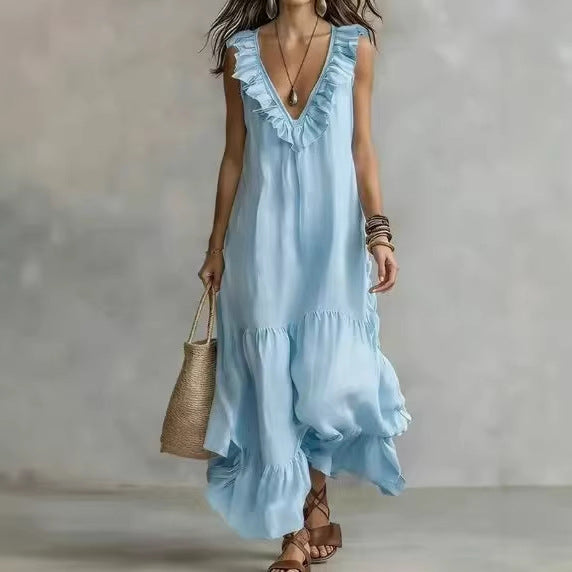 Robe longue dentelle casual fluide sans manches